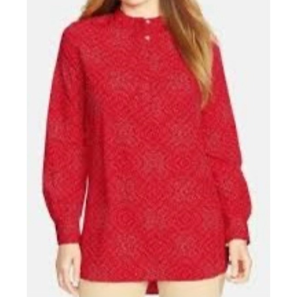 Lauren Ralph Lauren Tops - Lauren Ralph Lauren Red Tunic Blouse Women's Size 1X Classic Modest